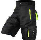 MTB Shorts Men's Cycling Off Road Team Racing Baggy Bicycle Padded Liner Shorts with multiple pockets and reflective details.