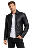 Men’s Black Leather Zipper Jacket – Slim Fit Classic Biker Style with Premium Finish