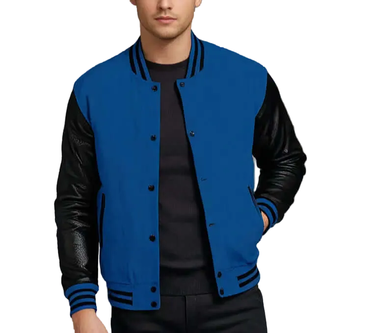 Men's Varsity Baseball Jacket Wool Body Leather Arms Hatch Sports