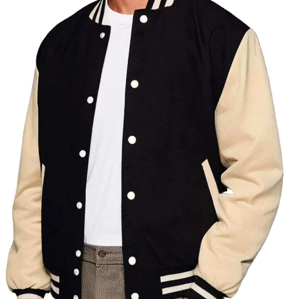 Men's Varsity Jacket Wool Body Genuine Leather Arms Hatch Sports