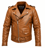 Men’s Caramel Brown Biker Leather Jacket – Premium Motorcycle Jacket for Men displayed on a mannequin.