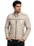 Men’s Vintage Off-White Leather Jacket – Cowhide Leather Biker Jacket