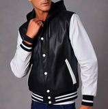 Classic Varsity Letterman Hoodie Leather Wool