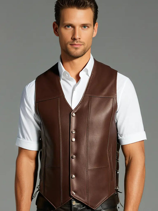 Premium Classic Men's Genuine Leather Vest Stylish High Quality Motorcycle Vest Hatch Sports
