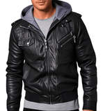 Men's Casual Stand Collar Leather Bomber Jacket