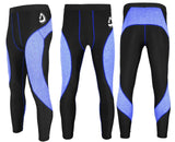 Men Compression Tight Pants Base Layer in black and blue, perfect for running, gym, and sports activities.