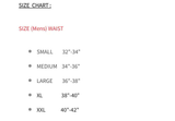 Size chart for men's compression pants showing waist measurements for Small to XXL.