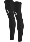 Black UV sun protection compression leg warmers for running and cycling, quick-dry and anti-odour fabric.
