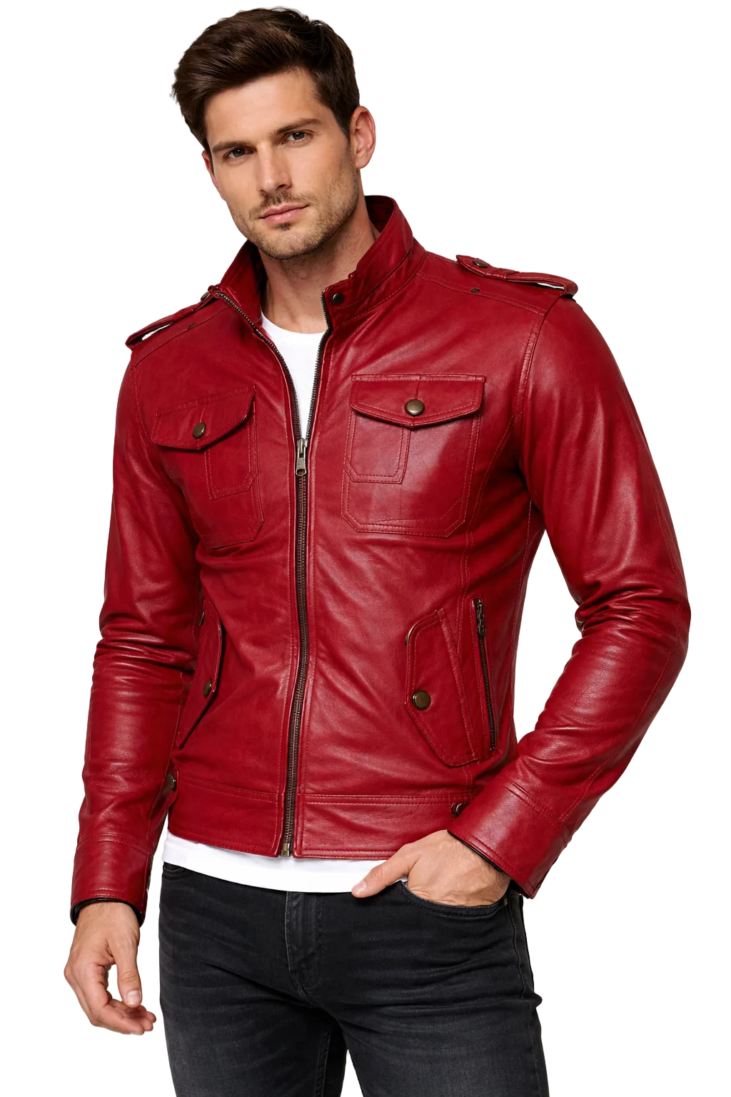 Top-Grade Men’s Burgundy Leather Jacket – Premium Slim Fit Genuine Leather Biker Jacket for Men