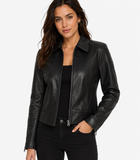 Women's Genuine Cowhide Leather Jacket – Black Harrington Style Zip-Up Leather Coat