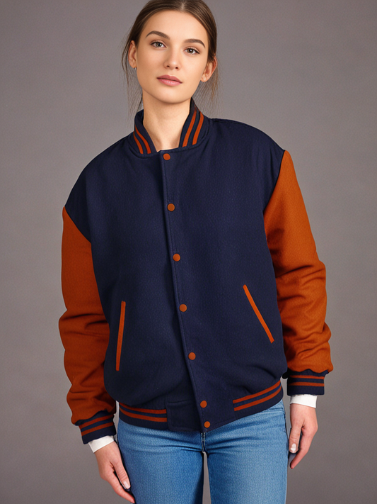 Hatch Sports Woman Jacket Wool+Leather Navy Blue/Brown Hatch Sports