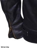 Wrist zip detail of the Leather Jacket Cowhide Motorbike Motorcycle Moto-Jacket showcasing premium hardware and authentic leather.