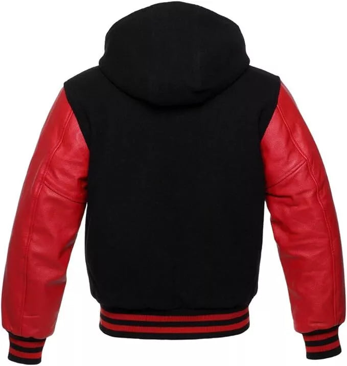 Hatch Sports Mens Varsity Baseball Hoodie Style Wool Body Genuine Leather Arms Varsity Jacket