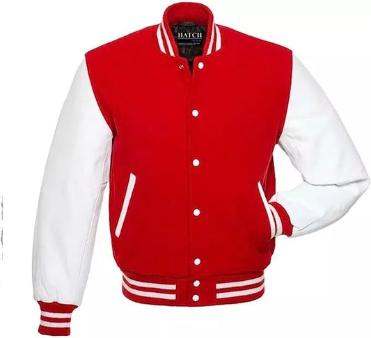 Hatch Sports Men’s Varsity Baseball Jacket Wool Body Genuine Cowhide Leather Arms Letterman
