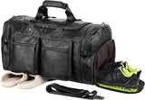Leather Travel Bag with Shoe Pouch,Weekender Overnight Bag Waterproof Leather Large Carry On Bag