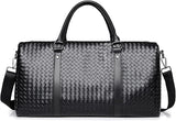 Leather Travel Duffle Bag for Men, Woven Carry On Weekender Overnight Bags for Business Sports Gym (Black)