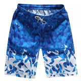 Stylish blue beach shorts for men with vibrant floral print, ideal for summer water activities and casual outings.
