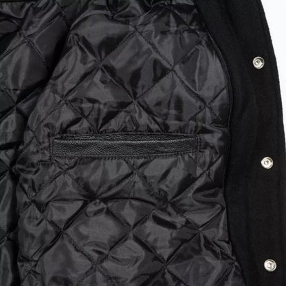 Men's Classic Letterman Varsity Jackets Black White Leather Arms Wool Body