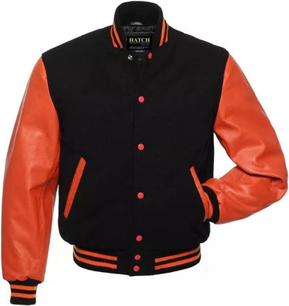 Hatch Sports Men’s Varsity Baseball Jacket Wool Body Genuine Cowhide Leather Arms Varsity