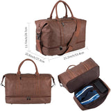 Leather Travel Bag with Shoe Pouch,Weekender Overnight Bag Waterproof Leather Large Carry On