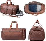 Leather Travel Bag with Shoe Pouch,Weekender Overnight Bag Waterproof Leather Large