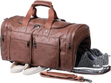 Leather Travel Bag with Shoe Pouch,Weekender Overnight Bag Waterproof Leather Large