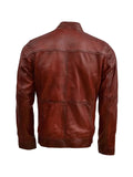 Men’s Waxed Burgundy Leather Jacket – Premium Slim Fit Genuine Leather Biker Jacket for Men, back view of the jacket