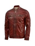 Men’s Waxed Burgundy Leather Jacket – Premium Slim Fit Genuine Leather Biker Jacket for Men