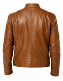 Mens Leather Jacket Motorbike Stylish Warm Winter Biker Coat Brown back view showcasing premium leather.