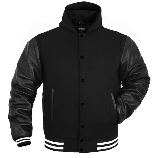 Hatch Sports Women Hoodie Wool+Leather All Black (White Line)