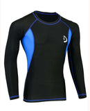 Mens Compression Skin Fit Thermal Base Layer Top in black and blue, ideal for active performance and comfort.