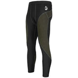 Men Compression Tight Pants Base Layer black and olive design for running and fitness activities with quick dry fabric.