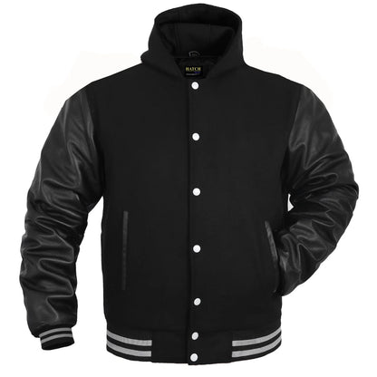 Hatch Sports Women Hoodie Wool+Leather Black Grey Line