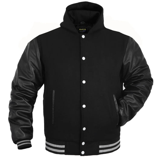 Hatch Sports Women Hoodie Wool+Leather Black Grey Line