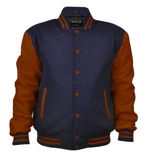 Hatch Sports Woman Jacket Wool+Leather Navy Blue/Brown