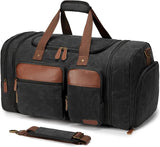 Black Waxed Duffle Bag for Travel 50L Expandable