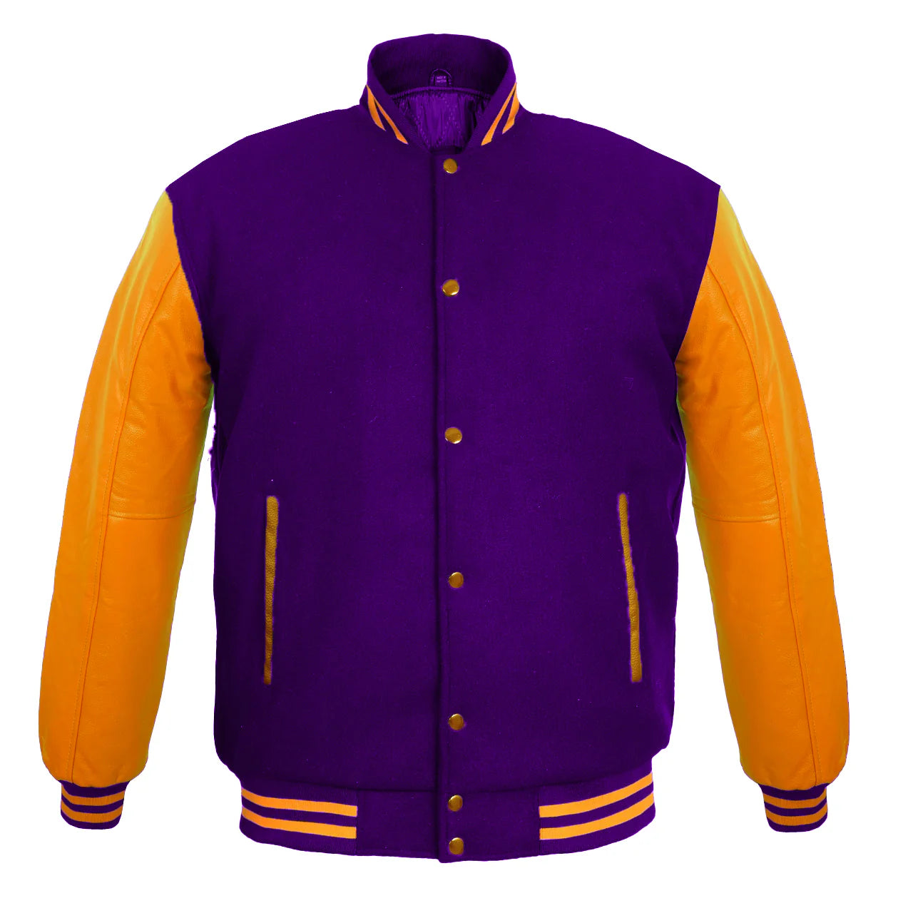 Hatch Sports Men's Varsity Jackets Genuine Leather Sleeve And Wool Body Purple/Yellow