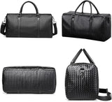Leather Travel Duffle Bag for Men, Woven Carry On Weekender Overnight Bags for Business Sports Gym (Black)