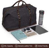 Duffle Bag for Travel 60L Canvas Duffel Bag Carry on Genuine Leather