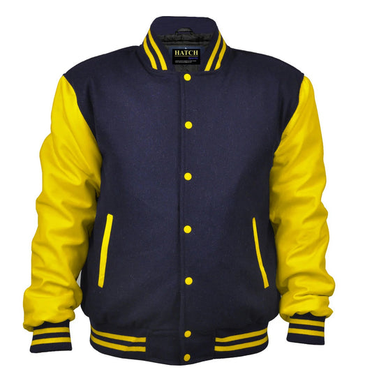 Hatch Sports Woman Jacket Wool+Leather Navy Blue/Yellow