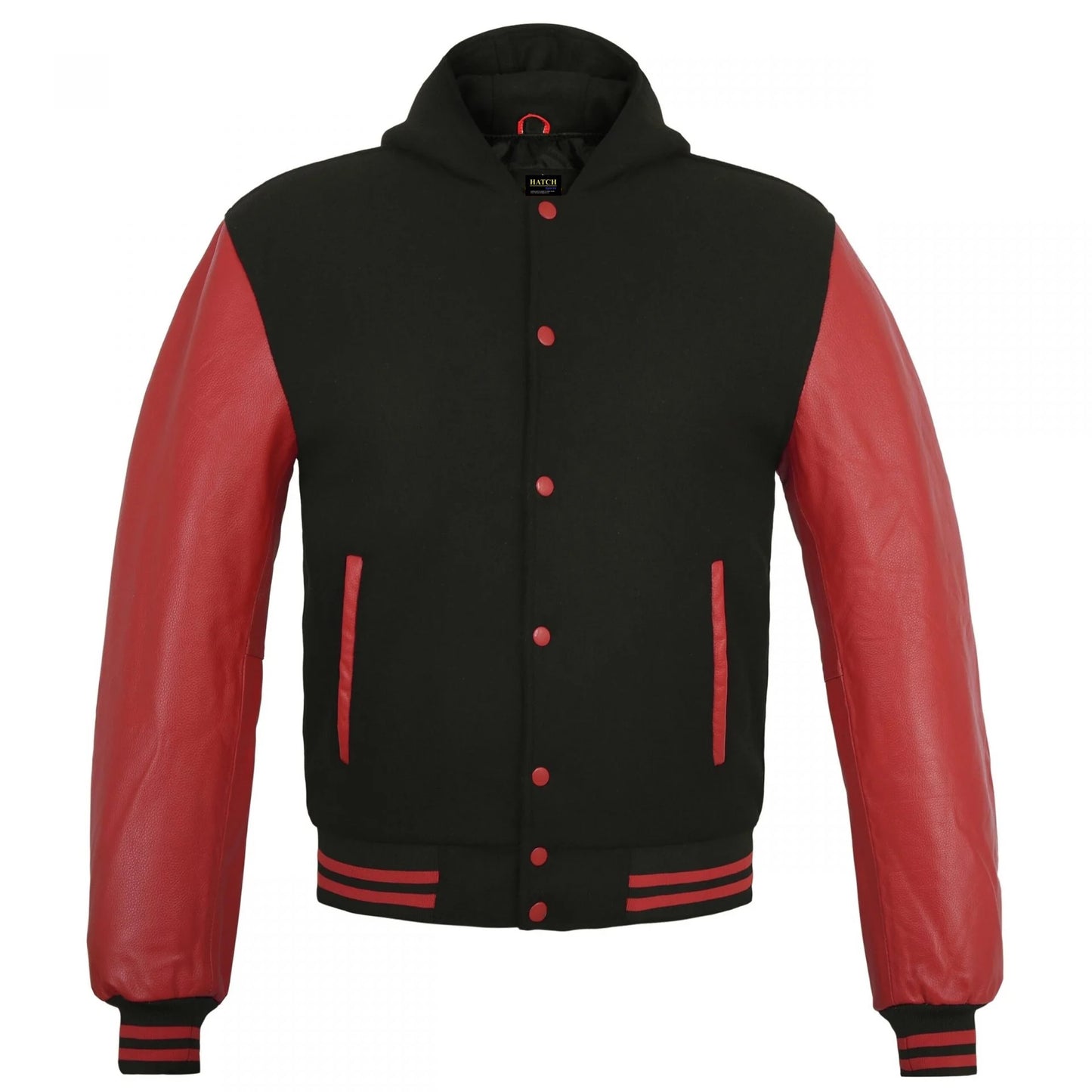 Hatch Sports Women Hoodie Wool+Leather College Varsity Jacket Style Black/Red Hoodie
