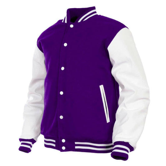 hatch Sports Women Varsity Jacket Wool+Genuine Leather Purple/White