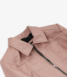 Marsha Women's Cropped Pink Leather Jacket with Shirt Collar
