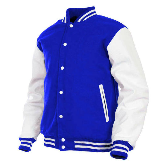 Hatch Sports Women Varsity Jacket Wool+Genuine Leather Blue/White