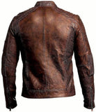 Men's Genuine Leather Jacket Biker Motorcycle Brown Cafe Race Cowhide Jacket - Back view showcasing premium craftsmanship.