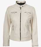 Womens Real  Leather cowhide Off White Quilted Biker Style Jacket