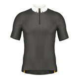 Mens Cycling Jersey Summer Bicycle Riding Breathable Biking Shirt With Pockets in sleek black design with zip closure.