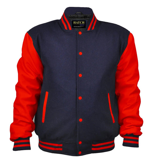 Hatch Sports Woman Jacket Wool+Leather Navy Blue/Red