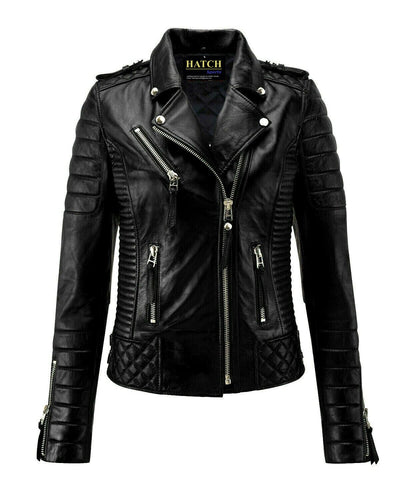 Hatch Sports Women's Black Motorcycle Biker Jackets Cafe Racer Retro Slim Fit Jackets