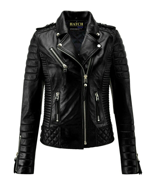 Hatch Sports Women's Black Motorcycle Biker Jackets Cafe Racer Retro Slim Fit Jackets